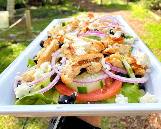 Order Greek Salad with Chicken and Avocado food online from The Grove Coffee House store, Davie on bringmethat.com