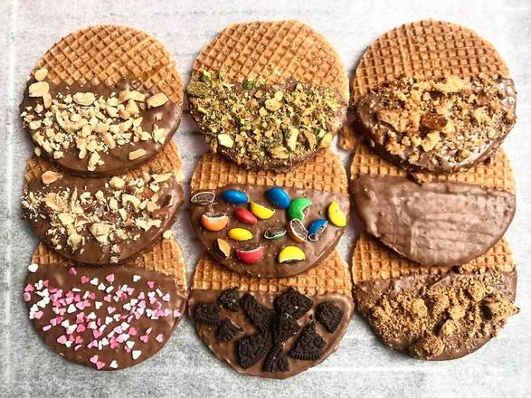 Order Chocolate Dipped Caramel Stroopwaffles - X10 in a Box food online from Lb Cake Stop store, Baldwin Park on bringmethat.com