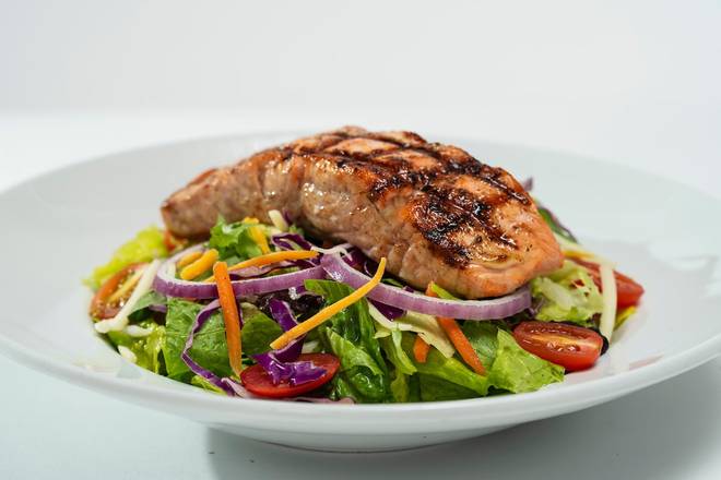 Order GF GRILLED SALMON TOSSED SALAD food online from Glory Days Grill store, Apex on bringmethat.com