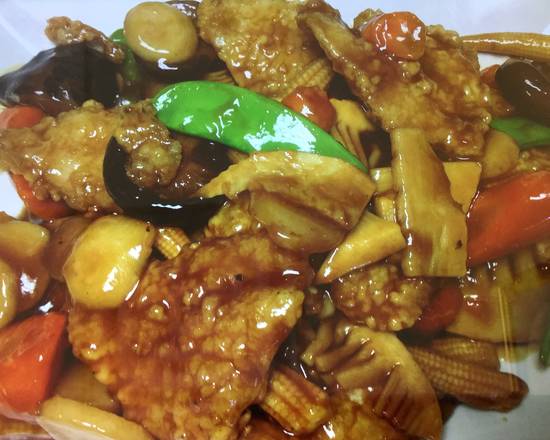 Order Braised Fish Filet W/Mix Vegetables food online from Canton Chinese Restaurant store, Richardson on bringmethat.com
