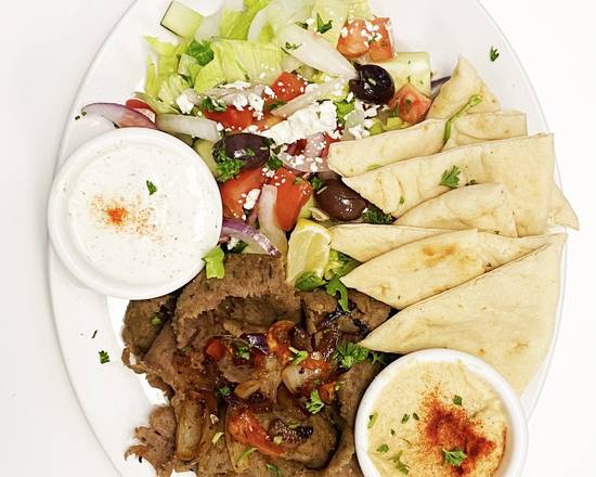 Order Gyro Plate food online from Santorini Gyros Greek Restaurant store, Cathedral City on bringmethat.com