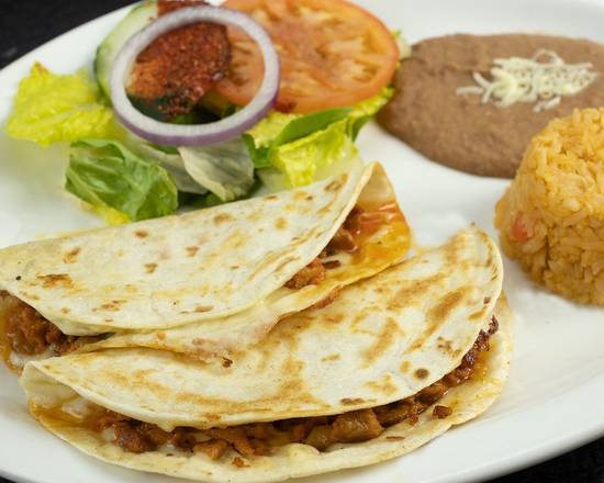 Order Dos Quesadillas con Arroz y Frijoles food online from Los Fernandez store, Streamwood on bringmethat.com