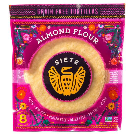 Order Siete Grain Free Almond Flour Tortillas 8ct 7oz, Frozen food online from Everyday Needs By Gopuff store, Fairfield on bringmethat.com