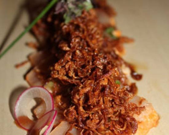 Order Seared Albacore w/ Crispy Onion food online from Las Vegas Sushi store, Fort Lee on bringmethat.com
