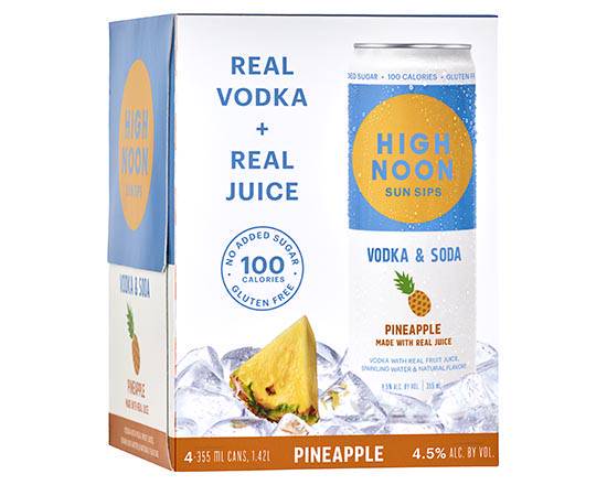 Order High Noon Pineapple Hard Seltzer, 4pk-355mL vodka hard seltzer (4.5% ABV) food online from Sr Food Store store, Santa Rosa on bringmethat.com