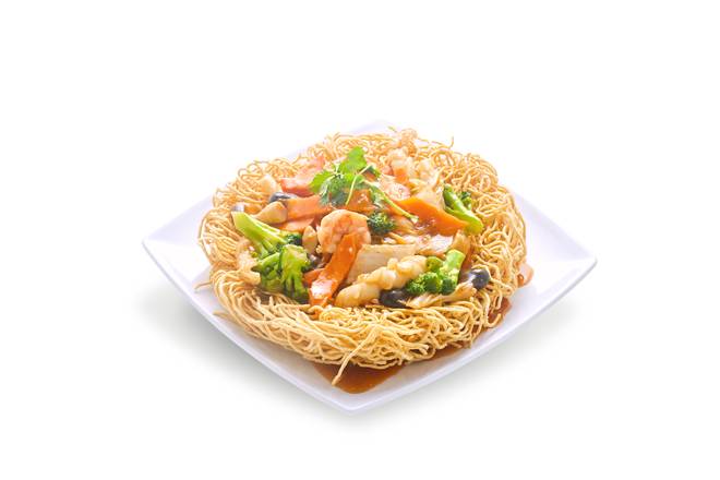 Order Fried Noodle Crispy seafood (Mi Xao don do bien) food online from Pho Hai Duong store, Annandale on bringmethat.com