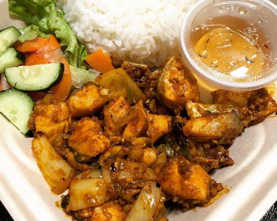 Order E4 Lemongrass salmon with rice  food online from The Ripple Of Smiles store, Honolulu on bringmethat.com