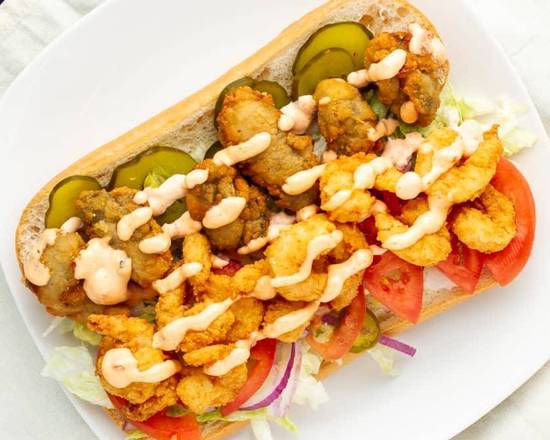 Order 8'' Fried Oyster and Shrimp Poeboy food online from Sharks Seafood & More store, Bowie on bringmethat.com