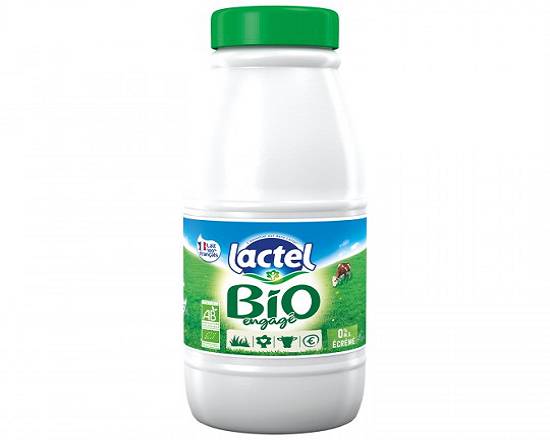 Lait bio ecrémé bouteille Lactel 1 L.