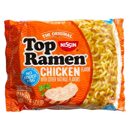 Order Nissin Top Ramen Chicken Flavor Ramen Noodle soup 3oz food online from Everyday Needs by Gopuff store, Baton Rouge on bringmethat.com