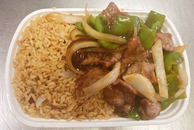 Order D6. Pepper Steak Combination Plate food online from Asia Express store, Goose Creek on bringmethat.com