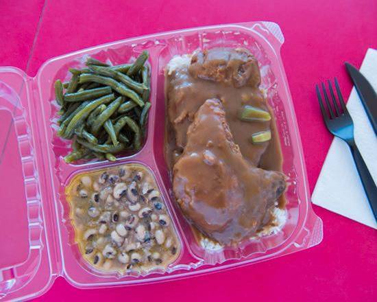 Order Regular Plate Smothered Pork Chop food online from Lena Soul Food Cafe store, Oakland on bringmethat.com