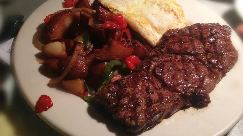Order New York Steak and Eggs (1 pc) (12 oz) food online from Cabrillo Park Cafe store, Fremont on bringmethat.com