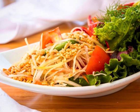 Order Papaya Salad (Som Tum Salad) food online from Sweet Basil Thai House store, Foster City on bringmethat.com