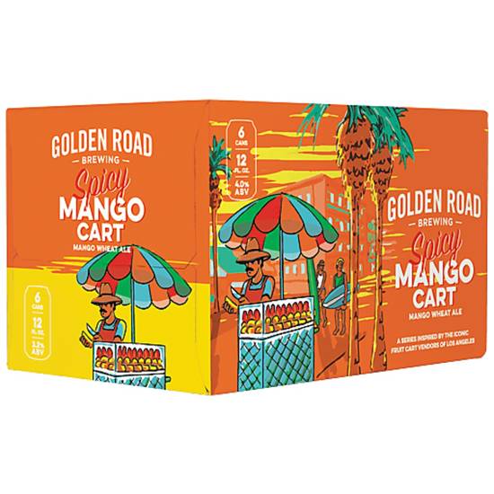 Order Golden Road Brewing Spicy Mango Cart Ale Beer Can 12 oz six pack  food online from Rocky Liquor store, Claremont on bringmethat.com