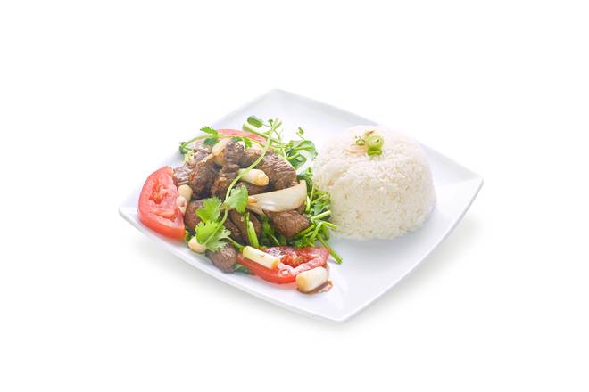 Order Shaky beef w/ steam rice ( Com bo luc lac ) food online from Pho Hai Duong store, Annandale on bringmethat.com