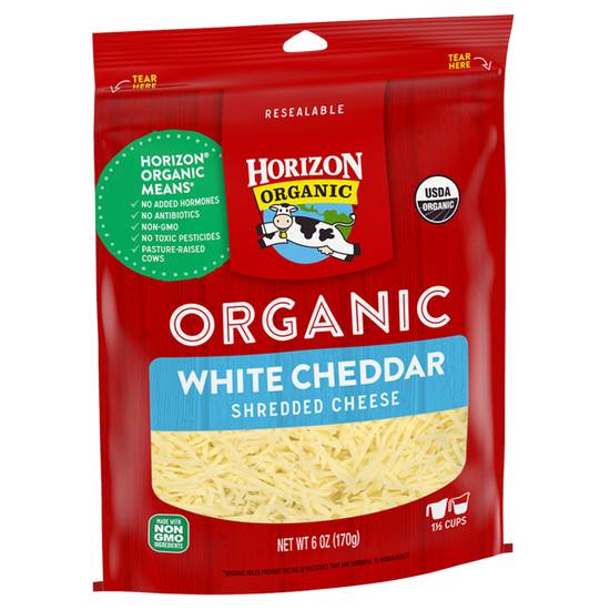 Order Horizon Organic White Cheddar Shredded Cheese 6oz food online from Everyday Needs by Gopuff store, Stockton on bringmethat.com