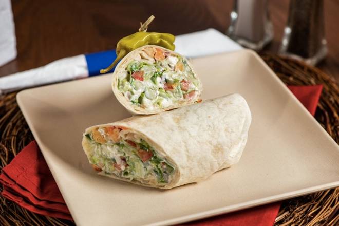 Order Greek Salad Wrap food online from The Great Greek Mediterranean Grill store, Westminster on bringmethat.com