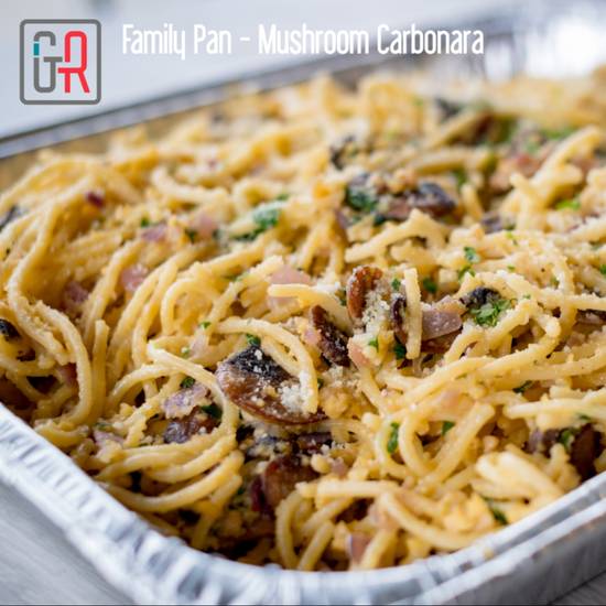 Order Mushroom Carbonara - Half Pan food online from The Great Room Cafe store, Redondo Beach on bringmethat.com