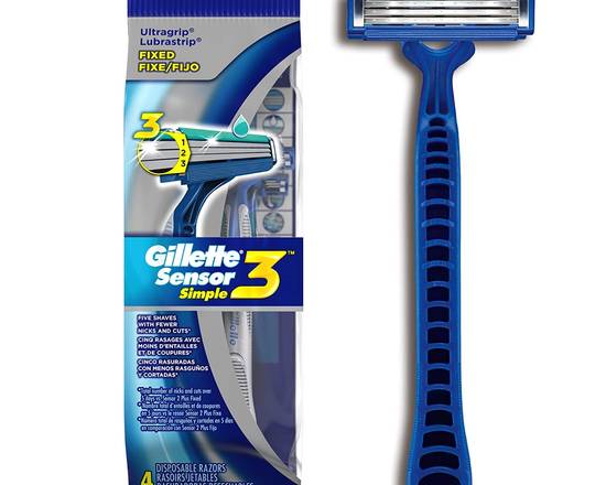 Order Gillette Sensor 3 Blade Shaving Razor  (4 pack) food online from Fresko Market store, Miami on bringmethat.com