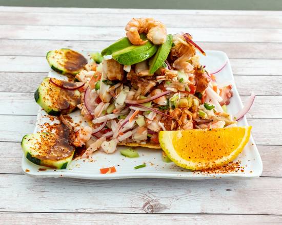 Order Tostada Mixta food online from Mariscos Uruapan store, Bakersfield on bringmethat.com