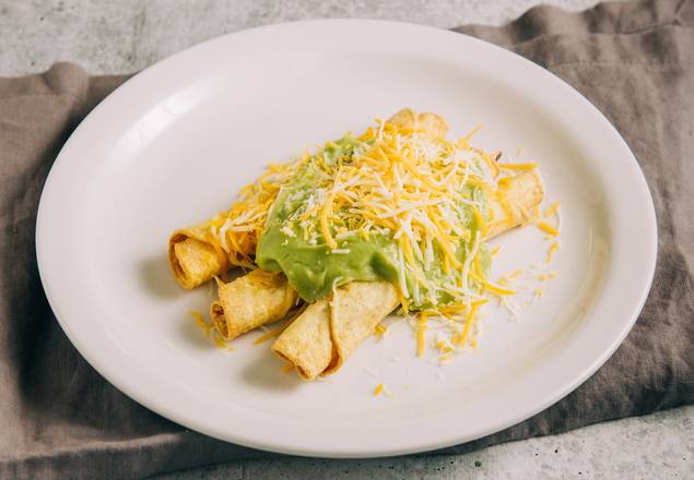 Order Three rolled tacos with guacamole & cheese food online from Betos Mexican Restaurant store, Salt Lake City on bringmethat.com