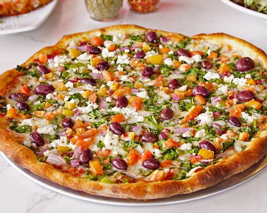 Order Greek Veggie Pizza food online from Greco's New York Pizzeria store, Los Angeles on bringmethat.com