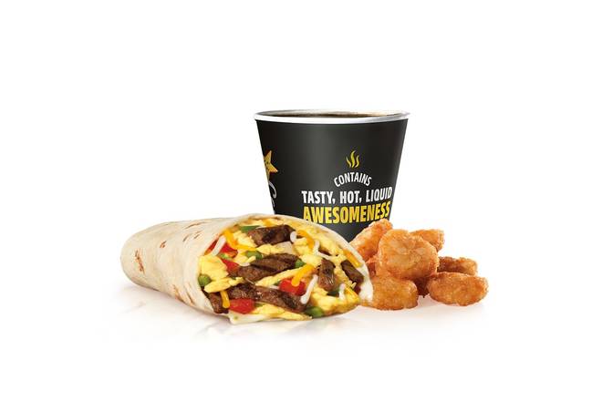Order Steak & Egg Burrito Combo food online from Carl's Jr. store, Highland on bringmethat.com