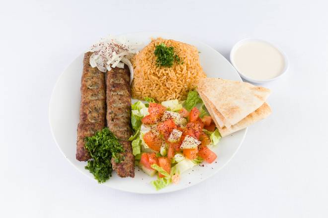 Order Kafta Kabob Plate (2 Skewers) food online from Z Falafel store, Los Angeles on bringmethat.com