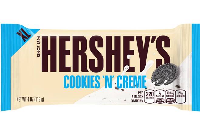 Order Hershey's Extra Large Cookies 'N' Creme Candy Bar, 4 Oz. food online from Turbo Merce store, Alpharetta on bringmethat.com