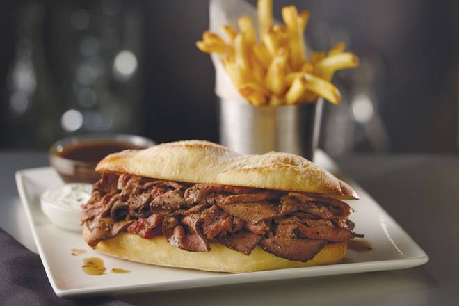Order SHAVED PRIME STEAK FRENCH DIP SANDWICH food online from Sullivan's store, Palm Desert on bringmethat.com