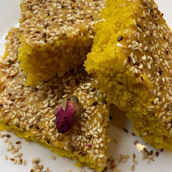 Order Lebanese Sfouf - Turmeric  Dry Cake with Sesame Topping food online from Mediterraneaneat All With Olive Oil store, Dallas on bringmethat.com
