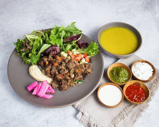Order Steak Shawarma Plate (GF) by SAJJ Mediterranean Express food online from Barzotto store, Palo Alto on bringmethat.com