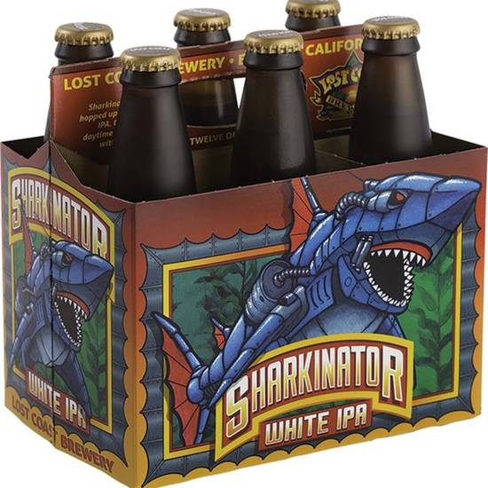 Order Lost Coast Beer, White IPA, Sharkinator 12 fl oz six pack bottles food online from Rocky Liquor store, Claremont on bringmethat.com