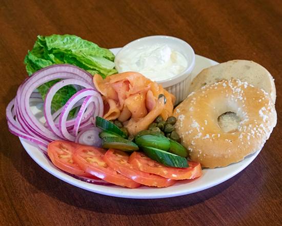 Order Fresh sliced smoked salmon lox (salty belly lox) 4oz. food online from Bagel King store, Casselberry on bringmethat.com