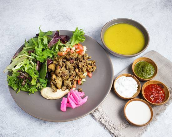 Order Pomegranate Chicken Plate (GF) by SAJJ Mediterranean Express food online from Barzotto store, Palo Alto on bringmethat.com