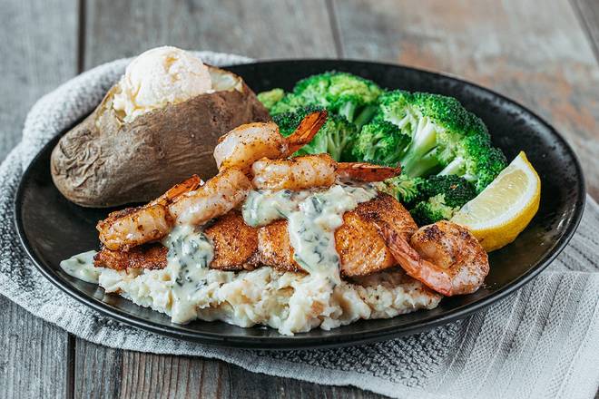 Order Shrimp Stacked Salmon food online from Logan's Roadhouse store, Fayetteville on bringmethat.com