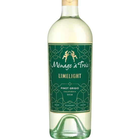 Order Menage A Trois Limelight Pinot Grigio White Wine 750 ML food online from Rocky Liquor store, Claremont on bringmethat.com