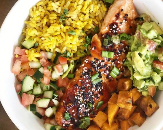 Order SALMON TERIYAKI BOWL food online from NOA Cafe store, Miami on bringmethat.com