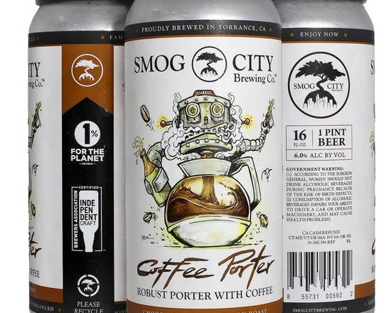 Order Smog City Coffee Por ter 4pk-16 oz (6.0% ABV) food online from Silver Liquor Market store, Los Angeles on bringmethat.com