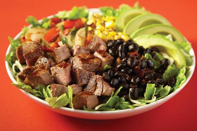 Order The O.G. Salad - choice of grilled chicken, steak or vegetarian (v) food online from Savage Burrito store, Brookfield on bringmethat.com