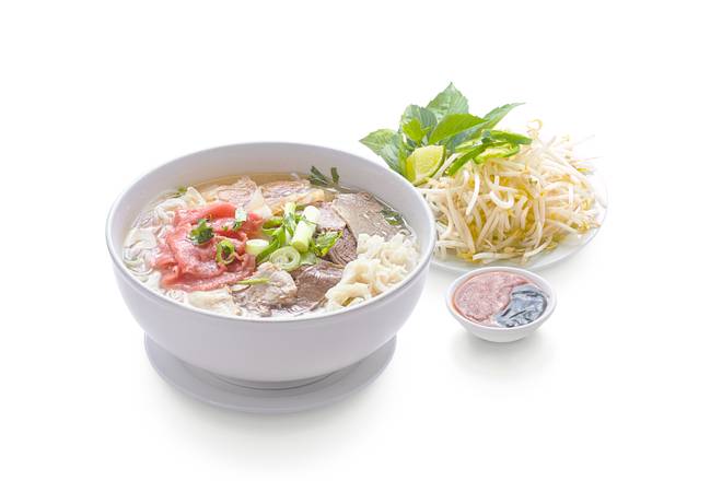 Order Eye Round Steak, Well-done Flank, and Beef Trip (Tái, Nạm, and Sách) food online from Pho Hai Duong store, Annandale on bringmethat.com