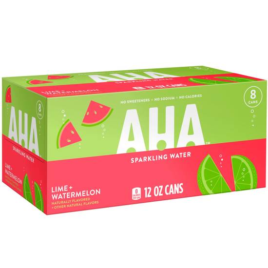 Order AHA Sparkling Lime Watermelon Flavored Water, 12 OZ Cans, 8 PK food online from Cvs store, WAKEFIELD on bringmethat.com