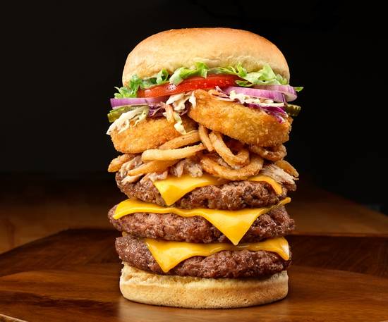 Order The Triple Stack Burger food online from Smokey Bones BBQ and Grill store, York on bringmethat.com