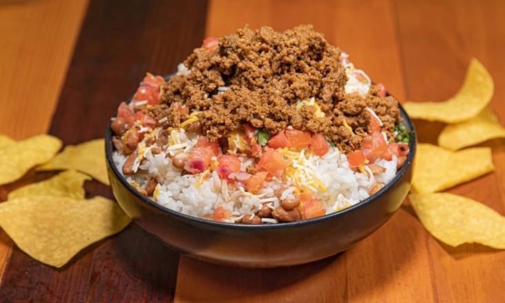 Order Ground Beef Rice Bowl (Chips Included) food online from Xochimex Cantina Grill store, Miami on bringmethat.com