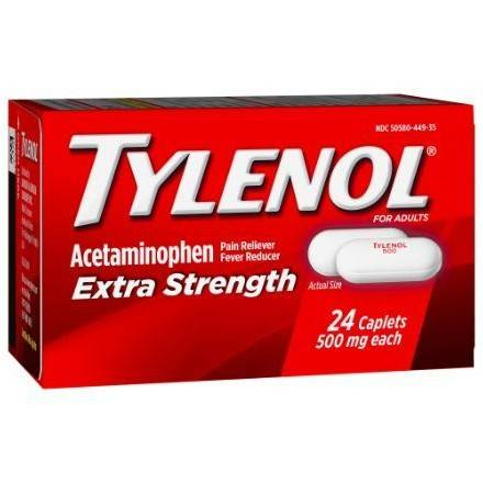 Order Tylenol Extra Strength Caplets 500 Mg (24 count) food online from The Hangover Shop by Vita Coco store, Miami on bringmethat.com