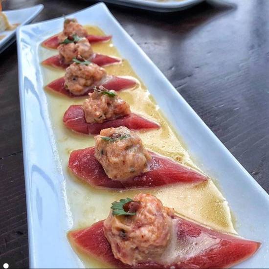 Order Blue Fin Tuna W/ Spicy Tuna on Top Sashimi food online from Yu-n-mi store, Beverly Hills on bringmethat.com