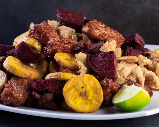 Order Fried meats sampler w plantain chips food online from Chimiking Restaurant store, Orlando on bringmethat.com