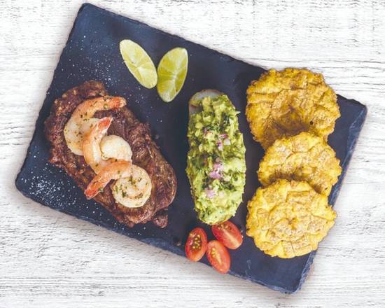 Order NY Steak with Garlic Shrimp food online from Noches De Colombia store, Fairview on bringmethat.com