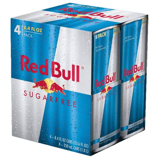 Order Red Bull Sugar Free 4 Pack 8.4oz food online from Caseys Carry Out Pizza store, Cedar Rapids on bringmethat.com